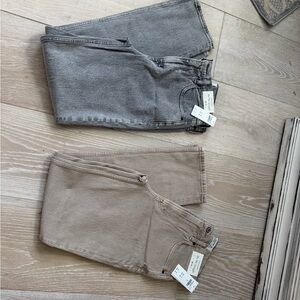 Abercrombie & Fitch Women's Gray and Tan Straight Leg Jeans-NWT